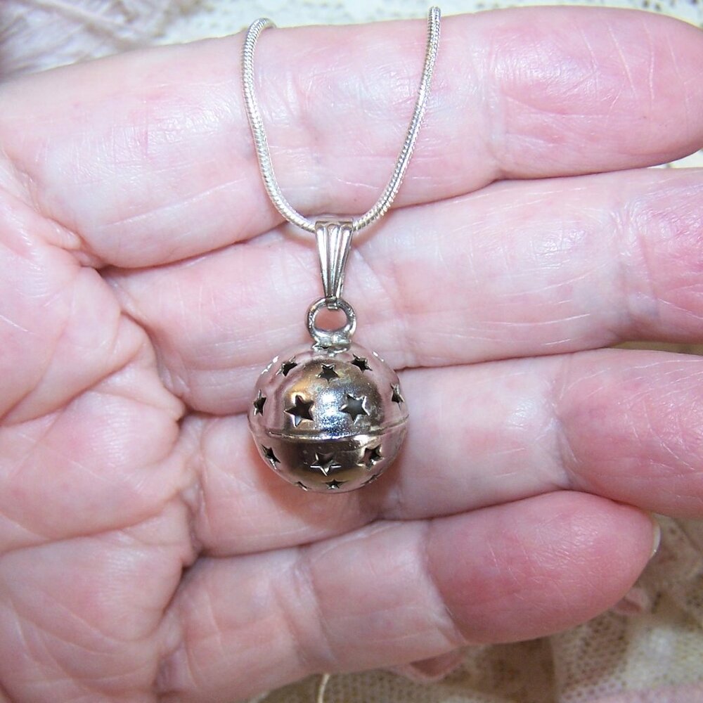 Sterling Silver Celestial Round Pendant with Cut Out Stars - VINTAGE